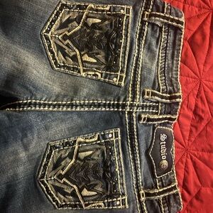 Studio Women's Blue Jeans with Embroidered Pockets